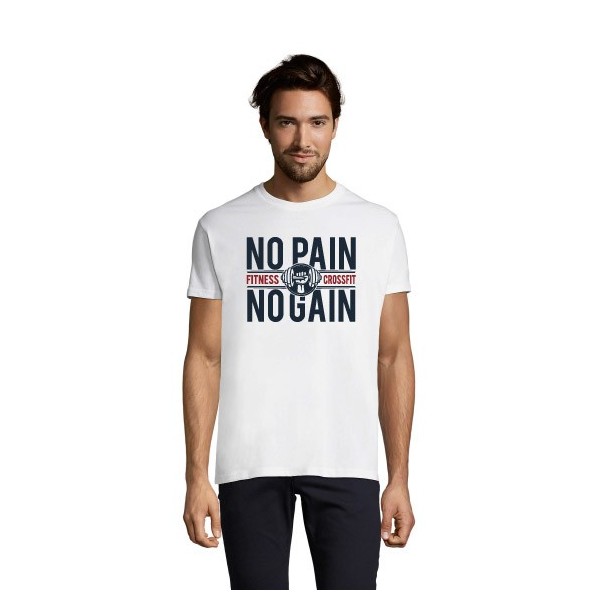 t-shirt no pain no gain blanc