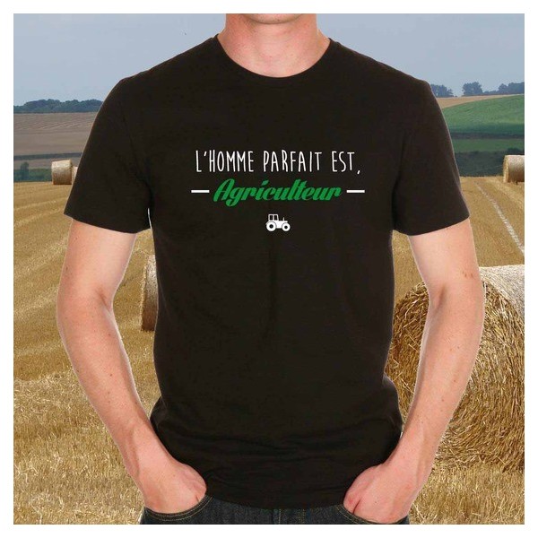T-shirt homme noir "L'homme parfait est agriculteur"