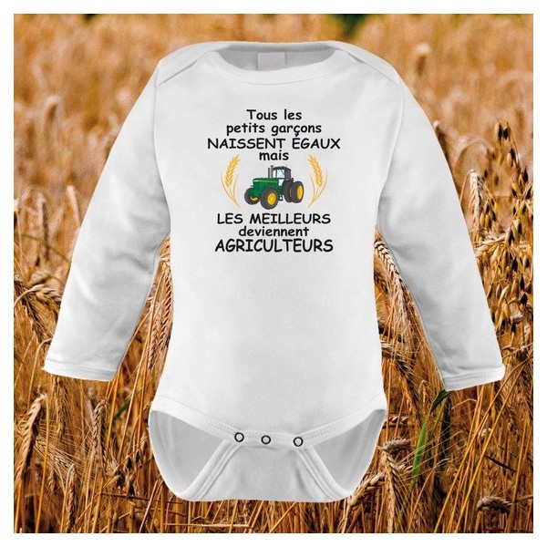 Body blanc manche longue "Agriculteurs" pour bébé