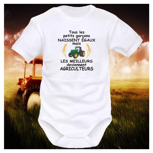 Body blanc manche courte "Agriculteurs" pour bébé